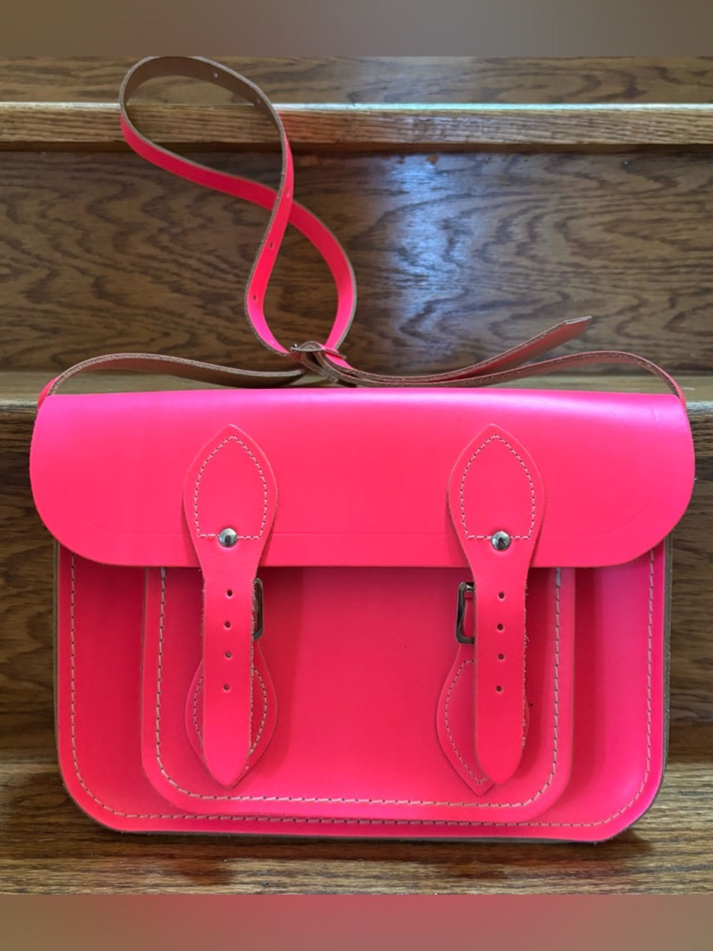 Cambridge Satchel Neon Pink Leather Crossbody